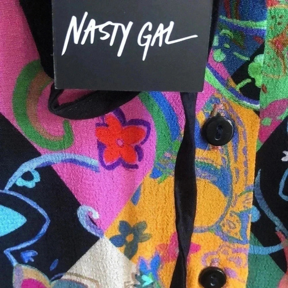 Nasty Gal Paisley Patch Printed Skater Dress Sz 10 New with tags - Picture 2 of 11